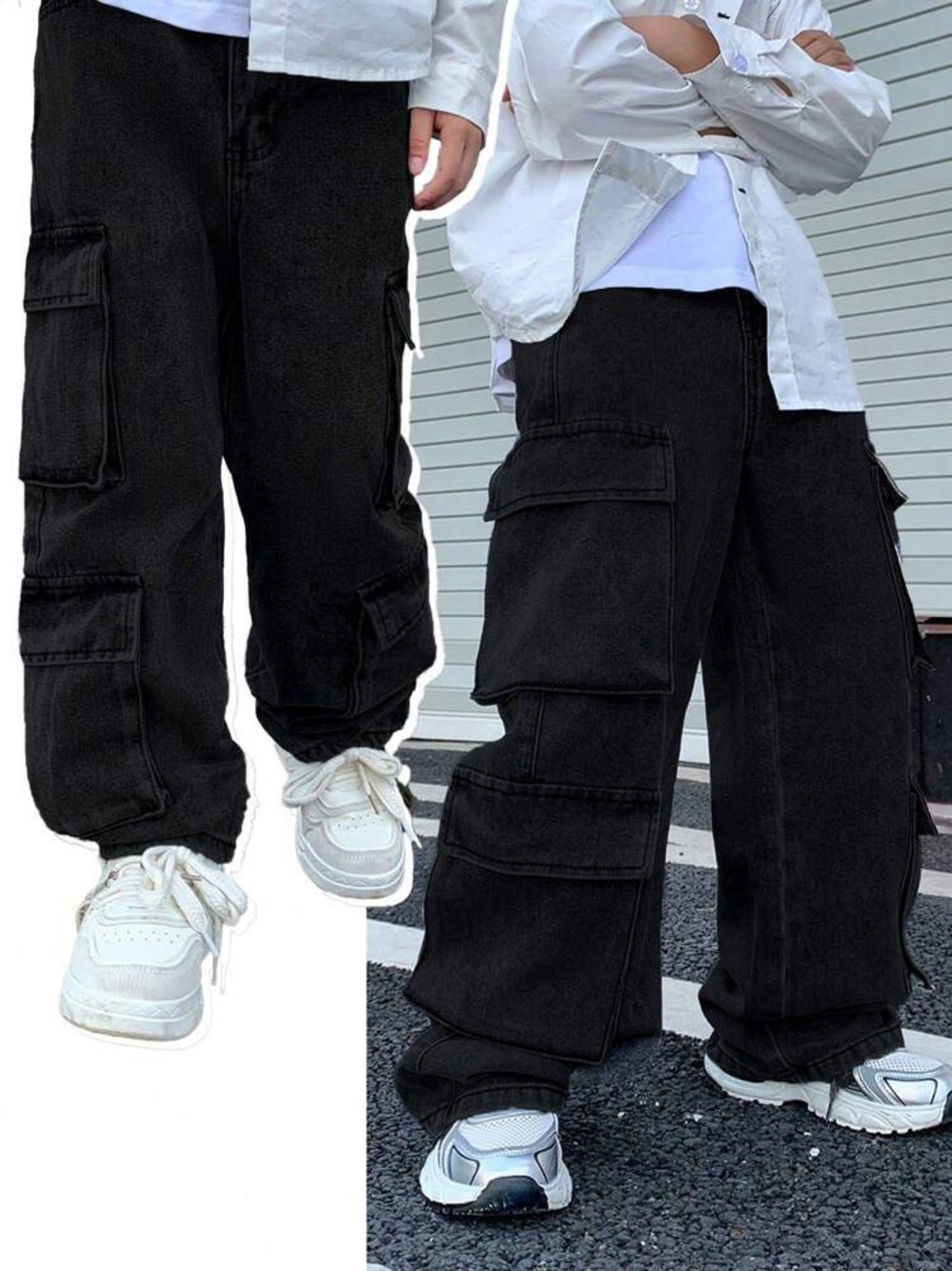 SHEIN Black Cargo Wide-Leg Men’s Jeans